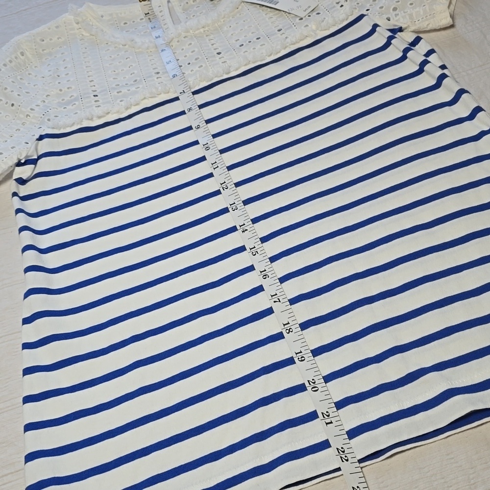 J. Crew Coastal Chic Stripe & Eyelet Tee - Nautical Summer Preppy Aesthetic XXS - Picture 7 of 12
